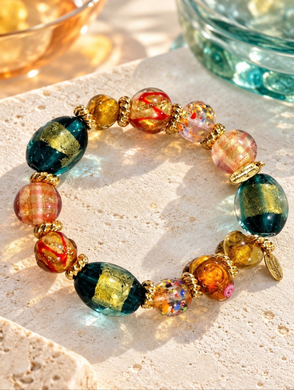 Thomas Kinkade Colors of Venice Artisan Glass Bead Bracelet Bradford Exchange